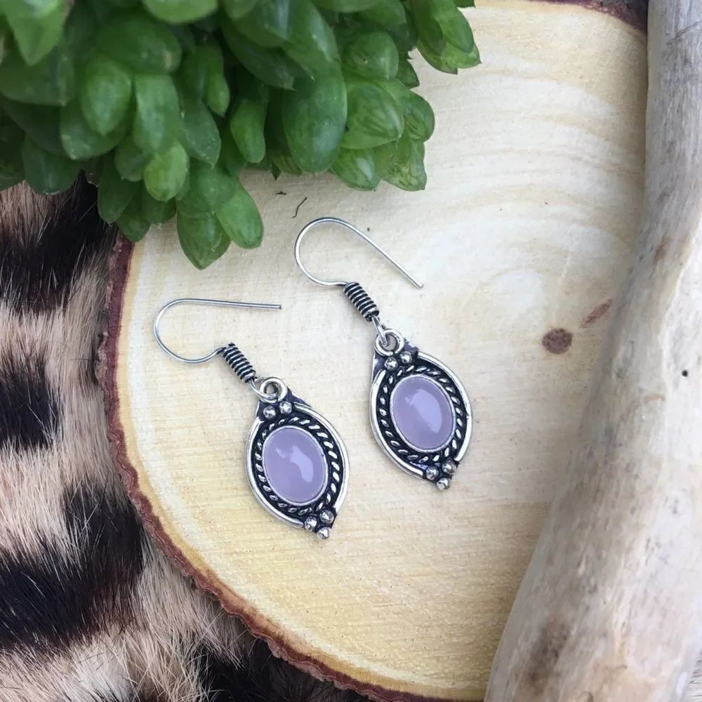 Rose Quartz Gemstone Sterling Silver Earrings